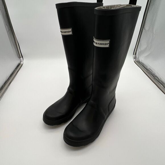 SMITH & HAWKEN Women’s Rain Boots Size 8 Black Tall Rubber Waterproof Gardening - Picture 1 of 14